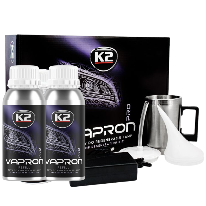 K2 VAPRON - fényszóró regeneráló szett és készülék dupla 2db 600ml utántöltő folyadék